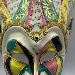 Handmade Venetian Joker Mask: Colorful Mardi Gras Masquerade Ball Decor