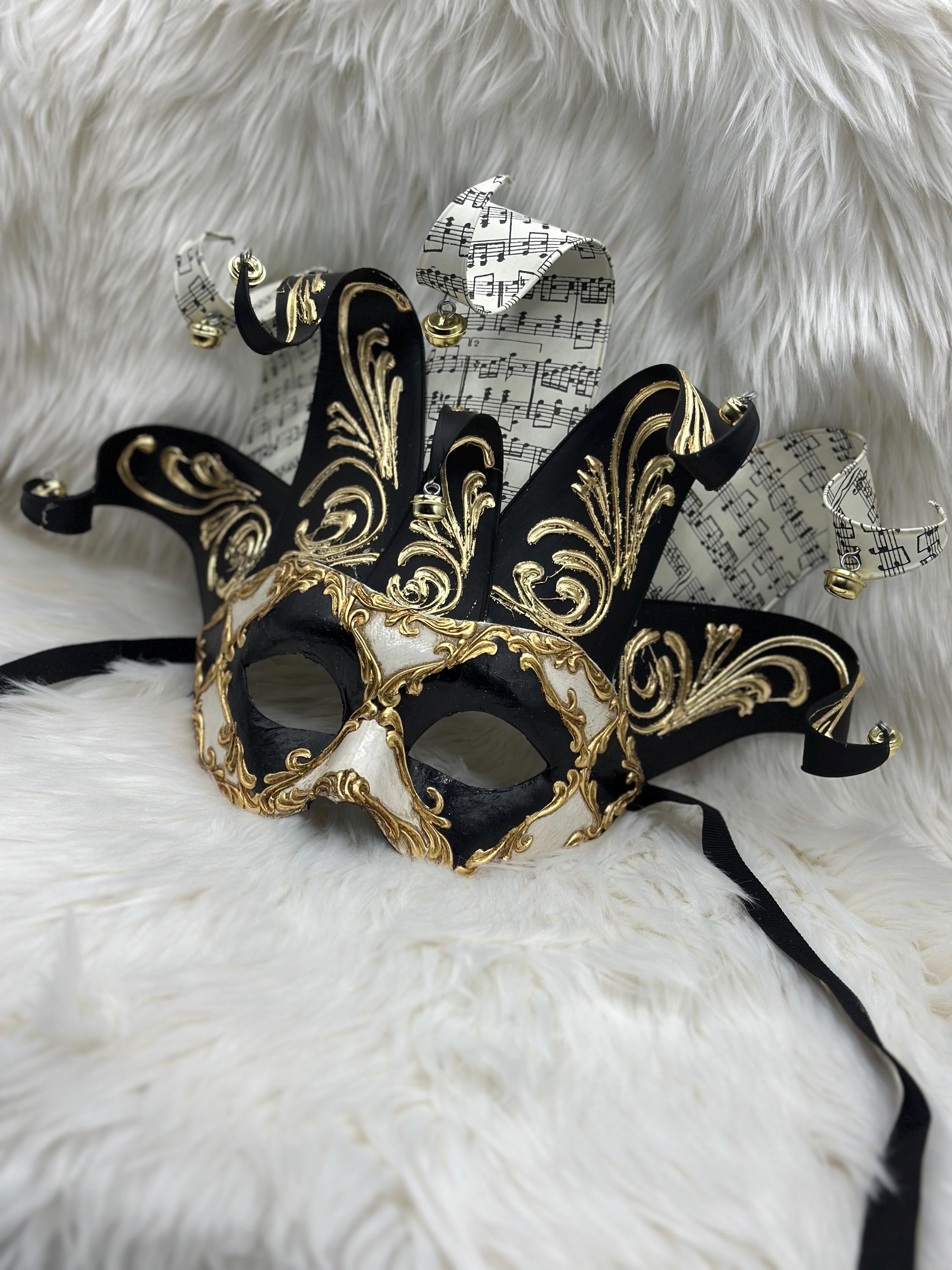 Full Face Venetian Jester Joker Masquerade Mask With Bells - Mardi Gras Adult Unisex