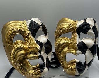 Comedy Tragedy Masks Set: Gold & Black/White, Wearable  and Home Decor