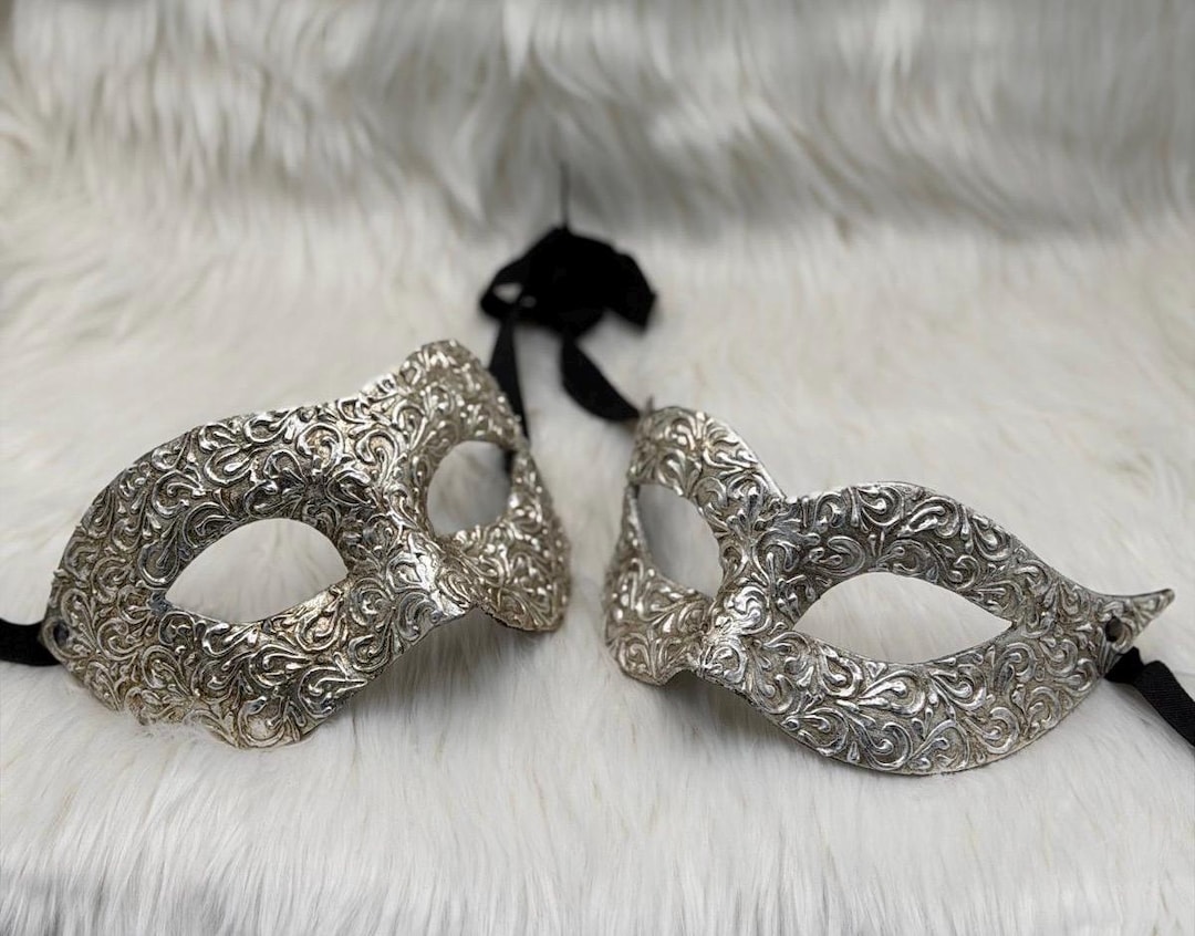 Matching Masks Handmade Silver Venetian Couple Masks – Matching Masquerade Ball Party ...