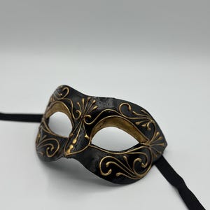 Venetian Black and Gold Masquerade Mask – Handmade Costume Mask for Masquerade Ball, Carnival or Party