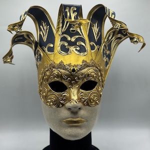 Venetian mask men in blue and gold - Venetian mask - Wearable mask and decoration mask