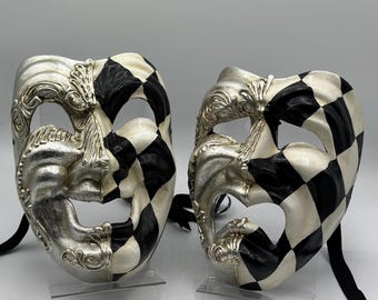 Juego de máscaras de teatro de comedia y tragedia - Varios colores - Máscaras de decoración para el hogar y máscaras portátiles.