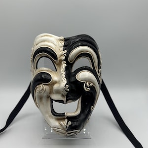 Masque de comédie - noir et blanc - Masque de décoration d'intérieur et masque à porter - Masque de théâtre spécial et masque de Venise.