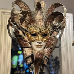 Handmade Golden Venetian Jester Mask: Wearable Mardi Gras Mask