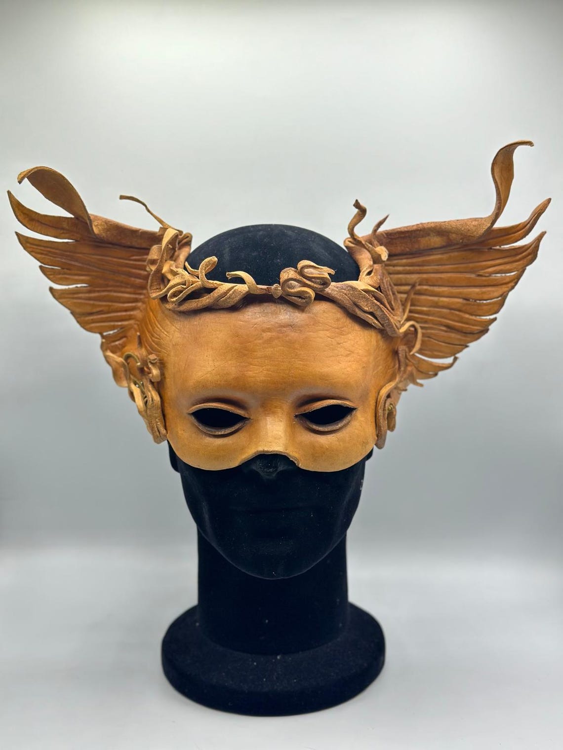 Brown Leather Mask - Winged Being Made of Natural Brown Leather ...
