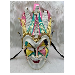 Handmade Venetian Joker Mask: Colorful Mardi Gras, carnival and Masquerade Ball Decor