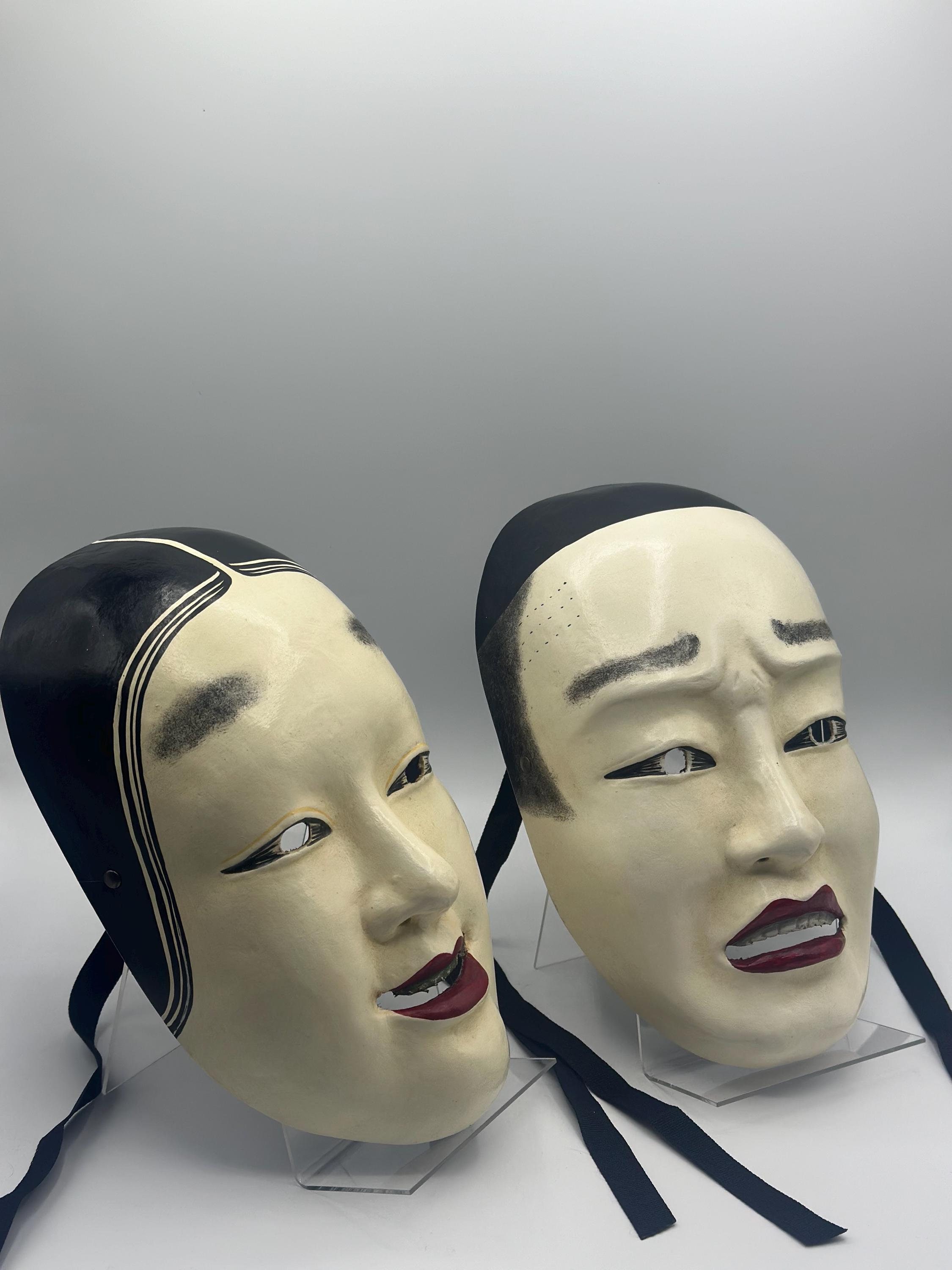 Set of 2 Japanese Noh-mask, Nohmen Mask of a Woman and Man