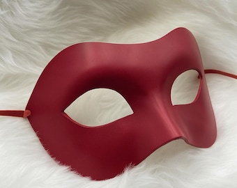Handmade Red Leather Masquerade Mask: Venetian Style