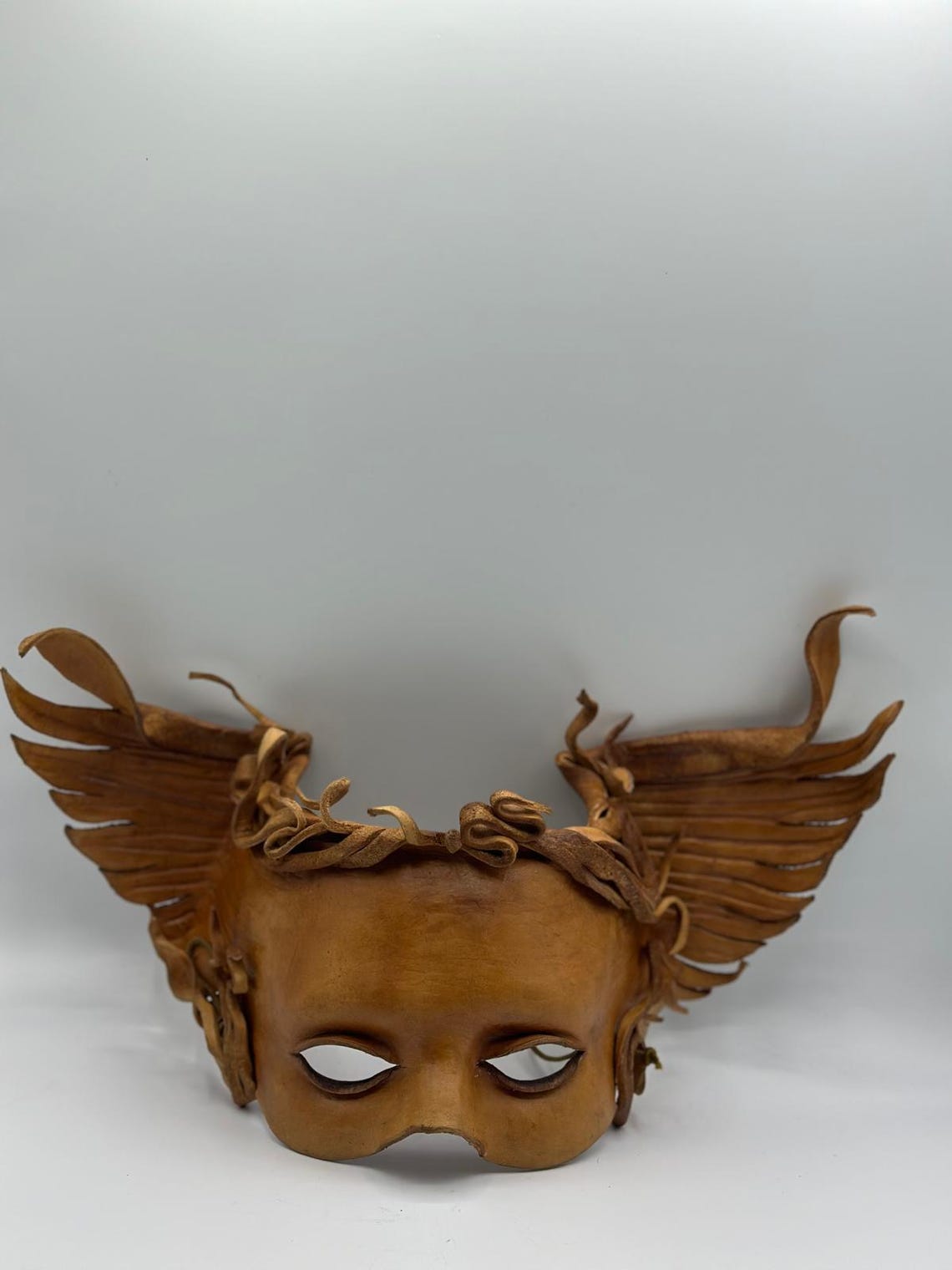 Brown Leather Mask - Winged Being Made of Natural Brown Leather ...