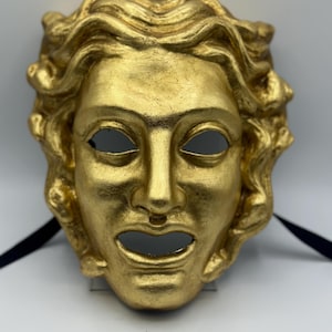 Maschera Medusa dorata - maschera cartapesta dorata - maschera mitologia greca e maschera comedia dell'arte - maschera dorata di Halloween