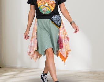 Upcycled Band T-Shirt Dress Skull Tassel Hippie Chic Cotton Dress Slow Fashion Hippie Clothes M-1X 'BELLA'