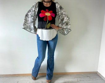 Women's Boho Shirt Artsy Unique Top Bell Flared Sleeves Bohemian Clothes Hippie Tunic Retro 70's Style Reconstructed Clothing S M L 'FINLEY'