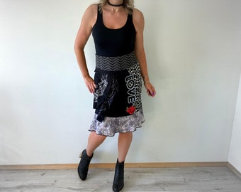 Women's Black Skirt One of a Kind Clothing Upcycled Clothes Pull On Stretch Skirt Trendy Streetwear Rocker Chic L XL 'JACIE'