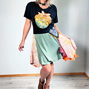 Upcycled Short Dress Band Concert T-Shirt Dress Women&#39;s Cotton Dress Loose Comfortable Hippie Chic Clothing M L XL 1X &#39;BELLA&#39;