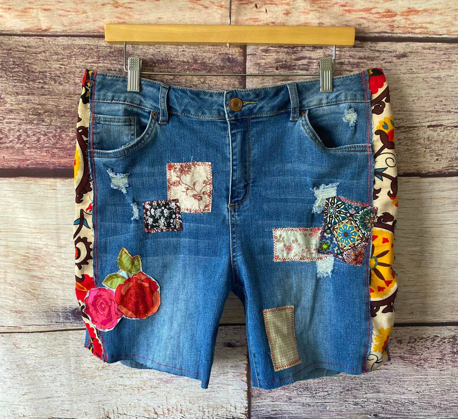 Denim shorts with patches cheap