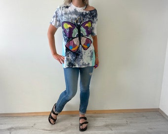 Butterfly Top Tie Dye T-Shirt Boho Clothing Up Cycled Shirt Hippie Top Women's Eco Clothes Wearable Art Tunic M L 'MILLIE'
