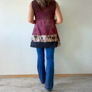 Upcycled Top Ciao Shirt Boho Women's Wear Burgundy Waffle Cotton Peplum Tank Rustic Shabby Style Sleeveless Tunic M L XL 'ROSIE' image 5