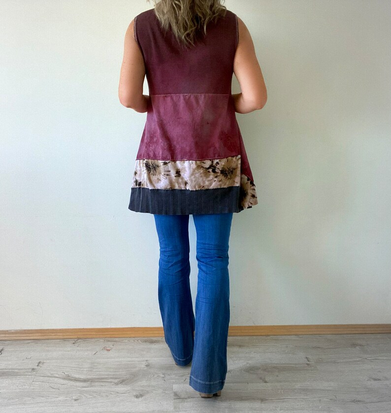 Upcycled Top Ciao Shirt Boho Women's Wear Burgundy Waffle Cotton Peplum Tank Rustic Shabby Style Sleeveless Tunic M L XL 'ROSIE' image 5