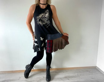 Streetwear Punk Grunge Dress Rocker Chic Clothing Women's Black Dress Upcycle Clothing Pirate Ship Schoolgirl Style M L 'HEATHER'