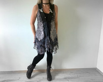 Bohemian Women's Top Boho Duster Artsy Clothing Refashion Altered Layering Piece Gothic Goth Skull Tunic Rocker Chic Top S M L 'NAOMI'