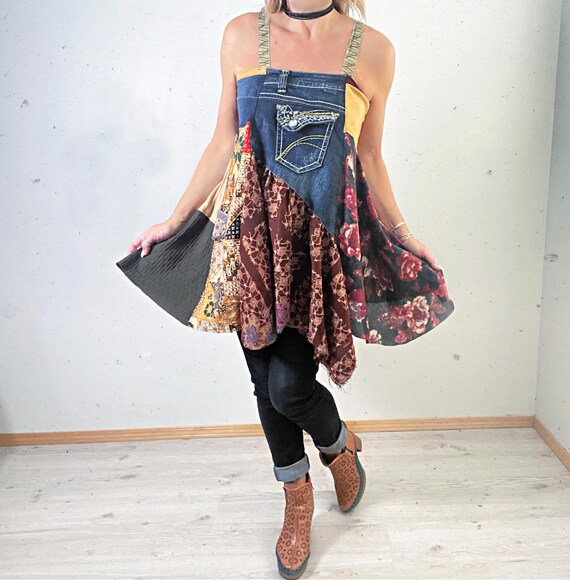 Handcrafted Denim Peplum. Made With Upcycled Denim. One-of-a-kind Piece Upcycled Denim Top with Peplum and Straps Made from Jeans  main image 2