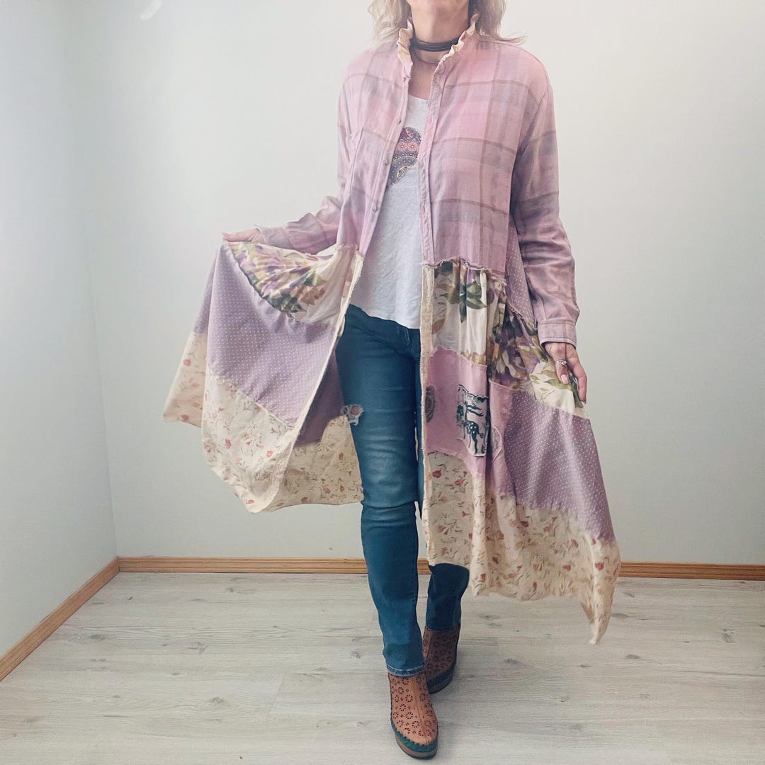 Rustic Look Clothes Rustic Boho Dress Women's Shabby Chic Clothes Long Duster Coat Upcycle ...