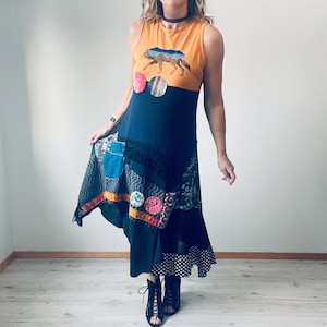 Boho Tank Dress Bohemian Chic Up Cycled Dress Patchwork Clothes Women's Art Clothing Lagenlook Dress Slow Fashion M 'KIRSTEN'
