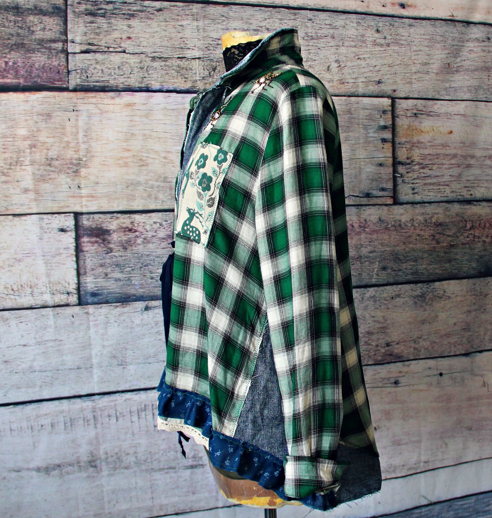 Green Plaid Shirt Rustic Country Top Upcycled Clothing | Etsy