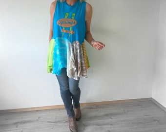 Colorful Tank Top Bohemian Tunic Women's Swing Top Peplum Shirt Boho Clothing Upcycle Recycle Hippie Festival Eco Clothes XL 1X 2X 'BRYNN'