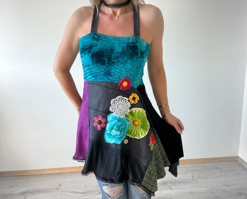 Boho chique jurk Boho kleding omhoog gefietst tuniek dames tankjurk eco vriendelijke kleding hippie kleding patchwork shirt S M 'NOELLA' afbeelding 4