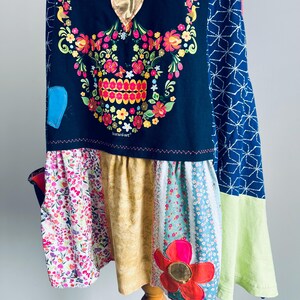 Upcycled Plus Size Sugar Skull Tunic Colorful Boho Top Women's Swing Tank Patchwork Clothing 1X 2X 3X 'EDEN' image 6