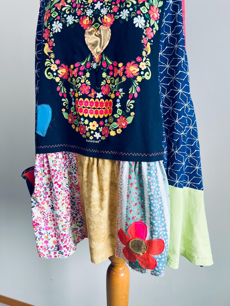 Upcycled Plus Size Sugar Skull Tunic Colorful Boho Top Women's Swing Tank Patchwork Clothing 1X 2X 3X 'EDEN' image 6