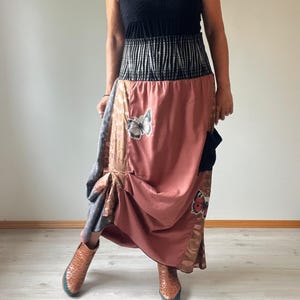 Boho Chic Long Skirt Art Clothes Patchwork Women's Gypsy Skirt Bohemian Style Draped Skirt Upcycled Lagenlook XL 'DESIREE'
