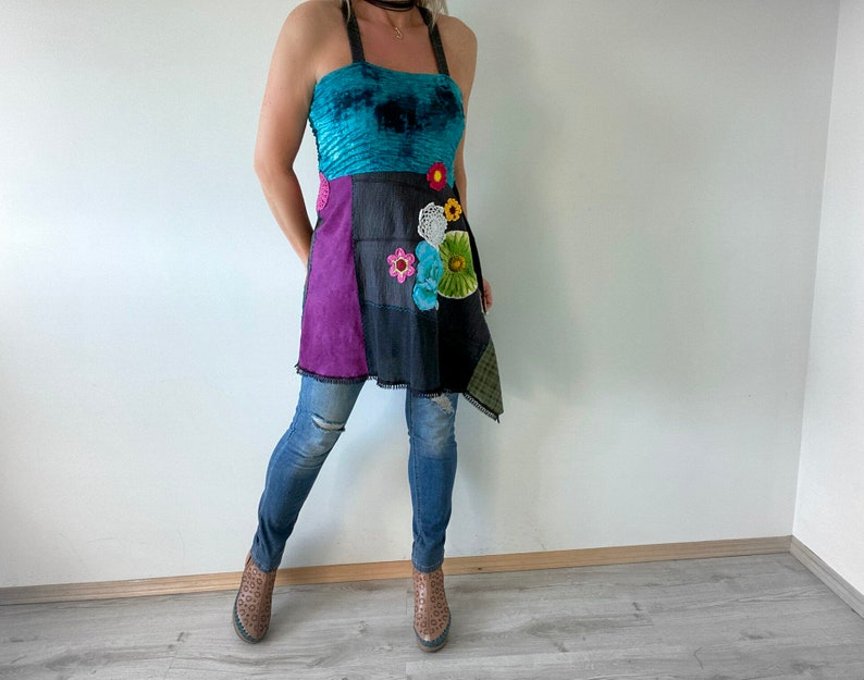 Boho chique jurk Boho kleding omhoog gefietst tuniek dames tankjurk eco vriendelijke kleding hippie kleding patchwork shirt S M 'NOELLA' afbeelding 8