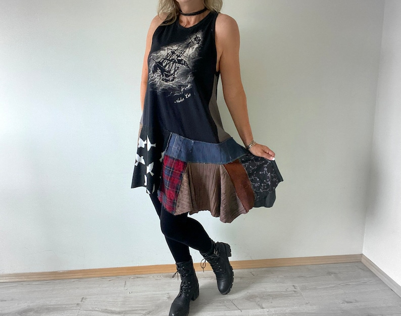 Streetwear Punk Grunge Dress Rocker Chic Clothing Women's Black Dress ...