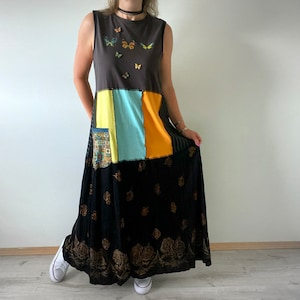 Women's Boho Dress UpCycled Clothing Bohemian Maxi Dress Stretch Jersey Festival Wear Butterfly Dress Hippie Fashion XL 1X 'GIGI'