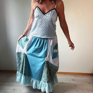 Boho Maxi Skirt Hippie Clothes Patch Patchwork Women's Gypsy Skirt Bohemian Style Skirt with Pockets Reconstructed Lagenlook M L XL 'RIVER'
