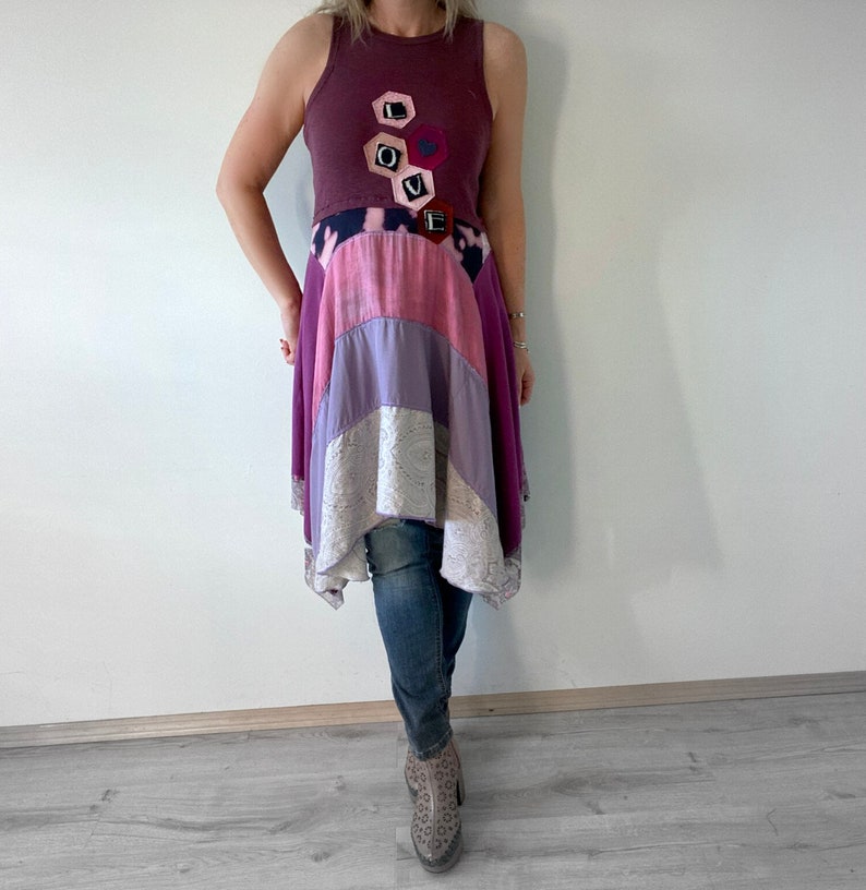 Artsy Draped Dress Women's Boho Clothing Bohemian Festival Dress Flowy Lagenlook Eco Clothes Hippie Fashion Upcycled Wear L XL 1X 'ABIGAIL' image 8