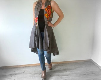 Women's Duster Vest Long Peplum Shirt Boho Chic Clothes Shabby Rustic Clothing Layering Piece Festival Fashion Upcycled Top S M 'BELLA'