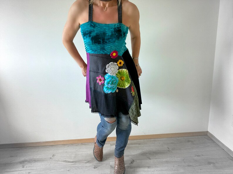 Boho chique jurk Boho kleding omhoog gefietst tuniek dames tankjurk eco vriendelijke kleding hippie kleding patchwork shirt S M 'NOELLA' afbeelding 6