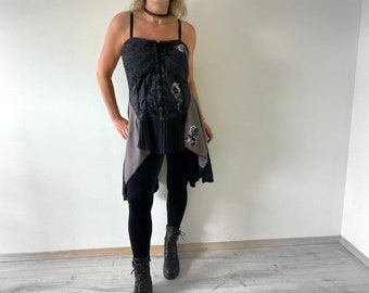 Corset Lace Up Black Duster Top Up Cycle Clothing Gothic Style Dramatic Artsy Plus Size Women's One of a Kind Top 2X 'JOJO'