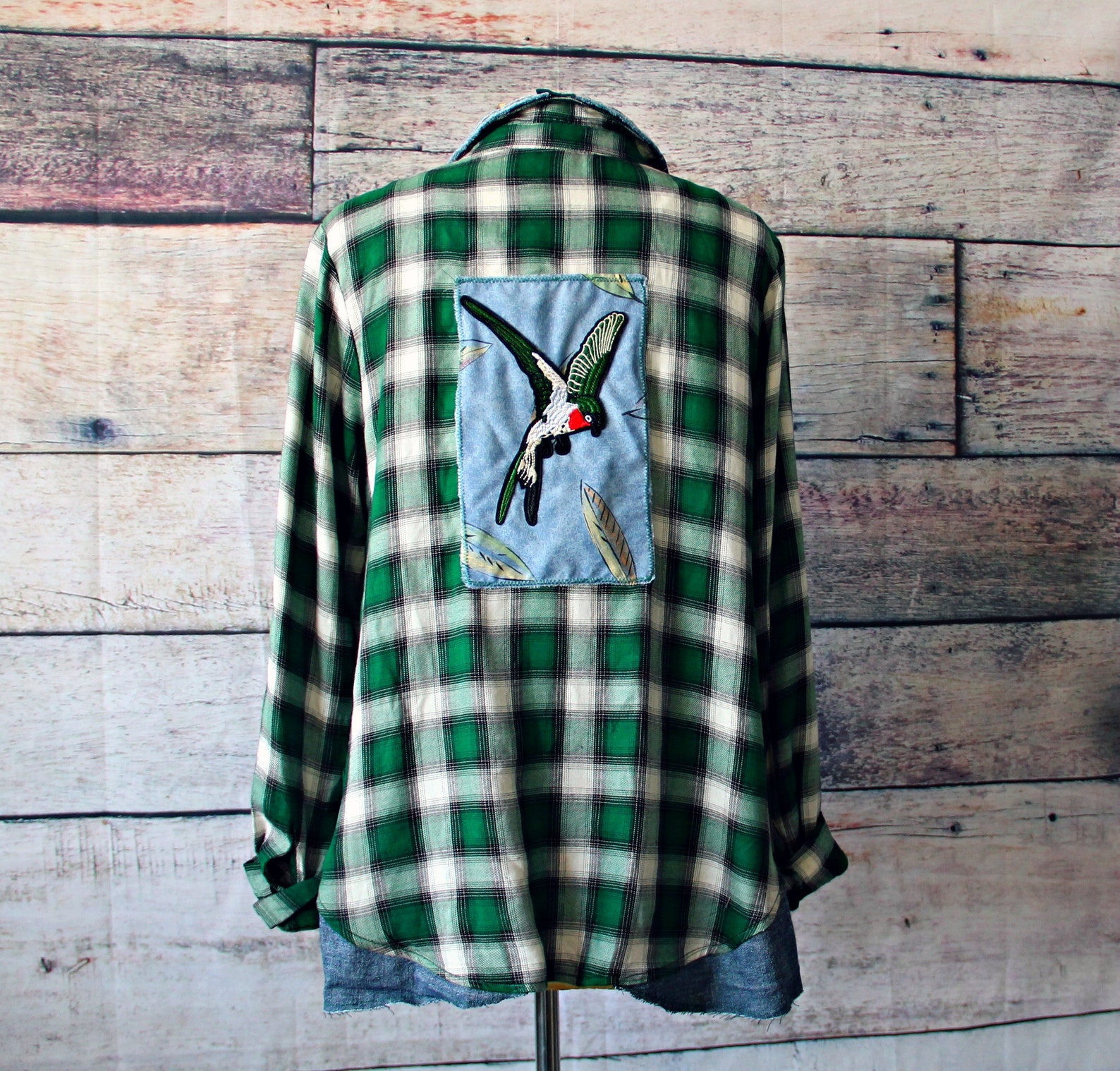 Green Plaid Shirt Rustic Country Top Upcycled Clothing Etsy