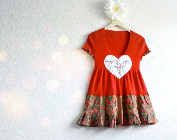 Red Babydoll Top Upcycled Clothing Floral Print Tunic Eco Etsy