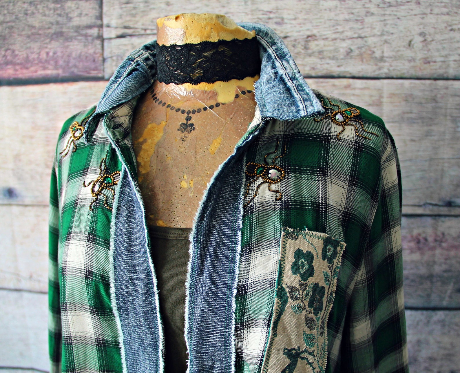 Green Plaid Shirt Rustic Country Top Upcycled Clothing | Etsy