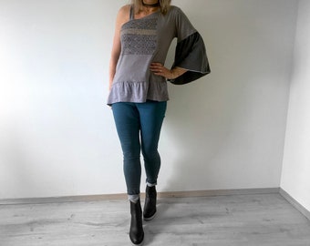 Sexy Off Shoulder Top Trendy Streetwear One Sleeve Shirt Recycled Clothing M 'KENZIE'