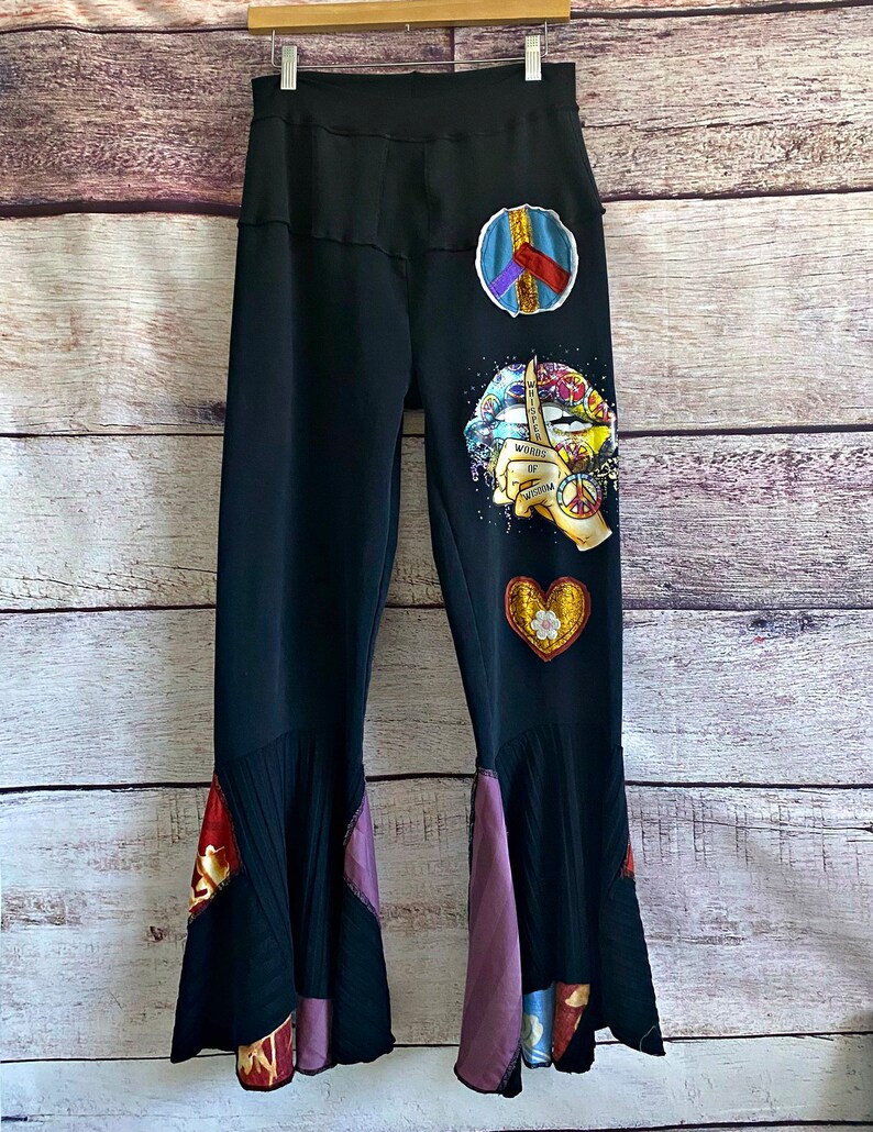Bell Bottom Lounge Pants Women's Sweatpants Upcycled Clothing Boho Chic Clothes Yoga Pants Earth Friendly Casual Wear M L 'JOSIE' image 3