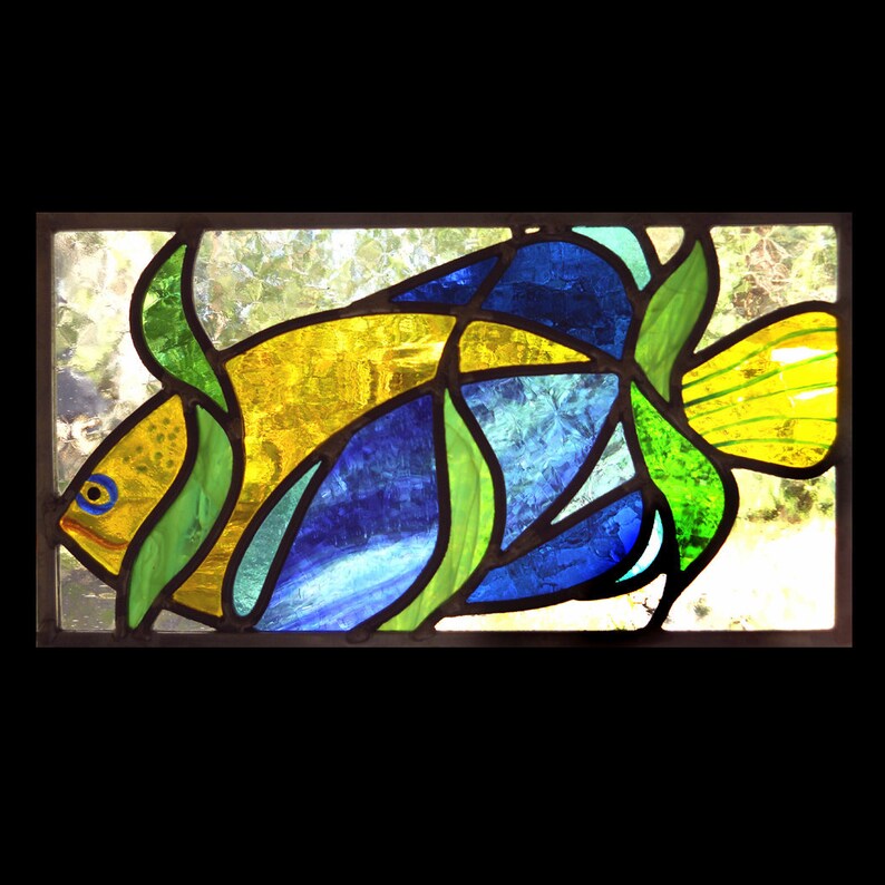 Curiouser Fish Stained Glass Panel Etsy