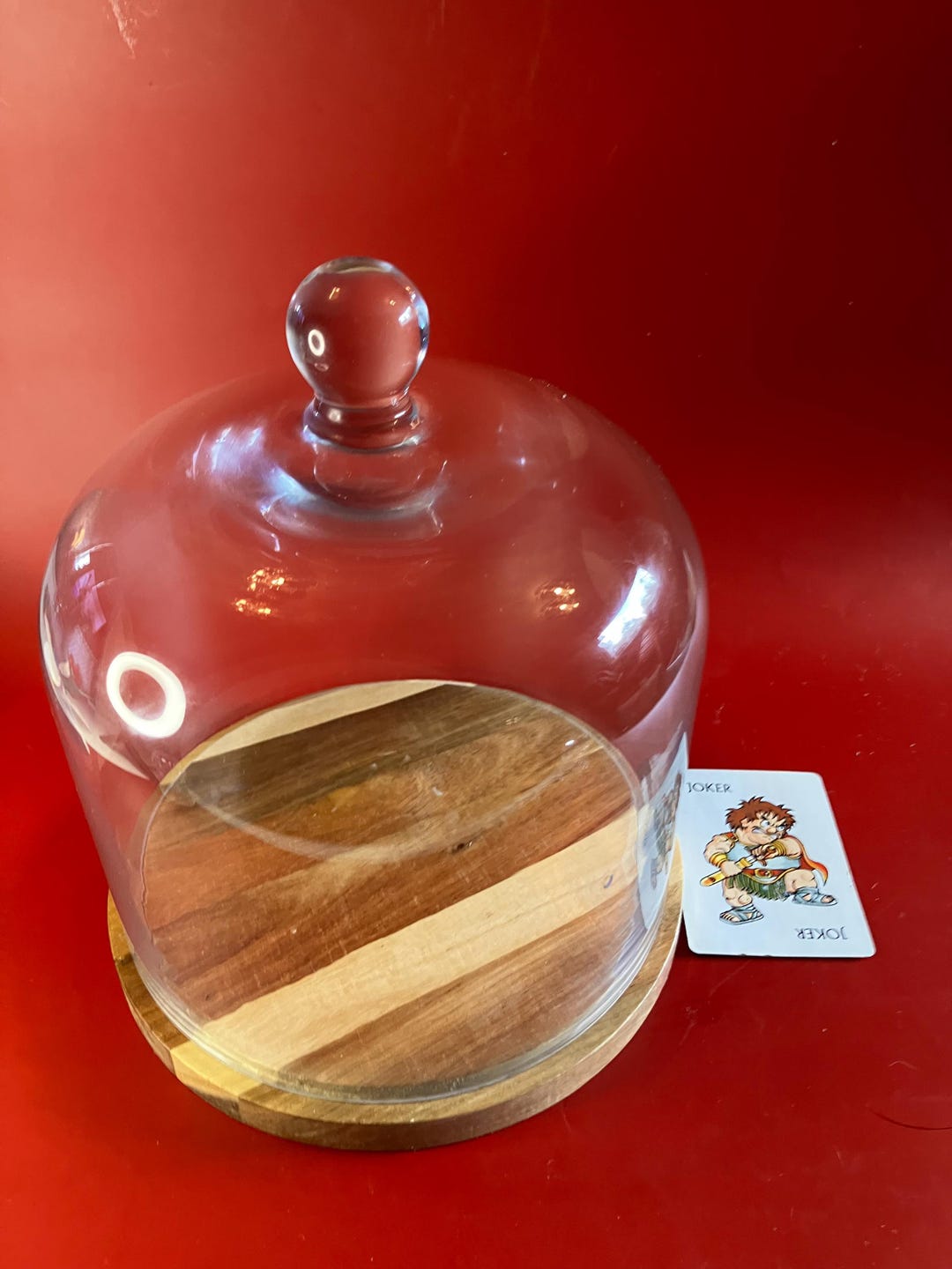 Vintage Glass Cloche Dome With Wood Base, Danish Style (23cm H X 20cm D ...