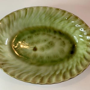 Vintage Porthmadog Pottery Bowl, Green Glazed Dish, Statement Piece
